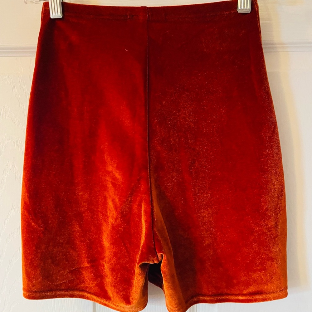 Velvet Lace-Up Mini Skirt in Vibrant Orange - Picture 2 of 3